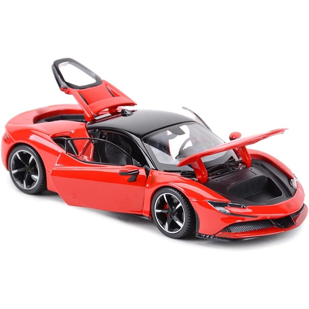 Diecast Red ferari SF90 STRADALE Hardtop Toy Car Scale Model Pull Back Vehicles with Doors openable Alloy Simulation Supercar with Lights and Sound Also for Car Dashboard Kids Adult