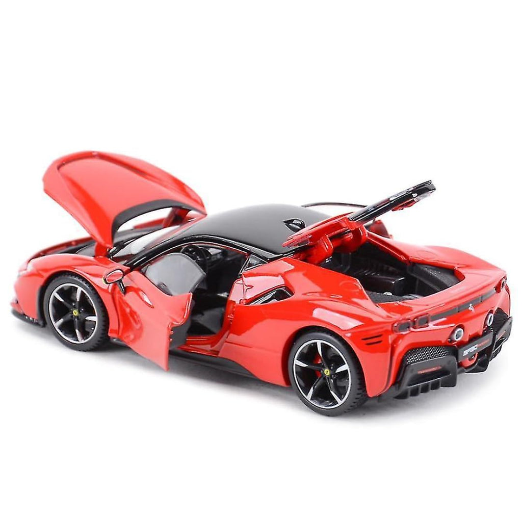 Diecast Red ferari SF90 STRADALE Hardtop Toy Car Scale Model Pull Back Vehicles with Doors openable Alloy Simulation Supercar with Lights and Sound Also for Car Dashboard Kids Adult